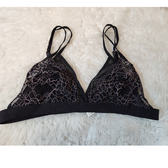 Fleur't with Me Black Lace Bralette, Size XL Elegant Comfort with a Sparkle Band - Picture 1 of 3